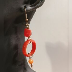 Red Hoop and Orange Dangle Earrings